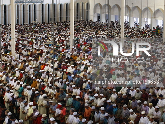 Bangladeshi Muslims attend a special prayer on the Jumatul Wida, the last Friday prayer in the month of Ramadan, at the national mosque in D...