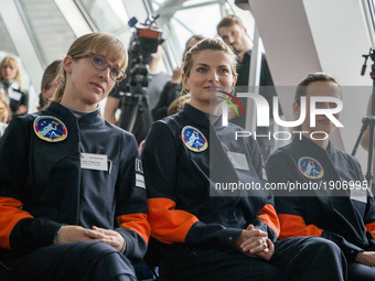 Nicola Baumann (R) and Insa Thiele-Eich (L) are pictured before having been nominated as the next German female astronauts in Berlin, German...