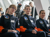 Nicola Baumann (R) and Insa Thiele-Eich (L) are pictured before having been nominated as the next German female astronauts in Berlin, German...