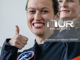 Nicola Baumann pose for the photographers after having been nominated as the next German female astronauts in Berlin, Germany on April 19, 2...