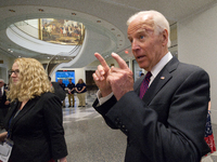 Joe Biden, former Vice President of the US tours the Museum of the American Revolution, on its openings day, in Philadelphia, PA, on April 1...