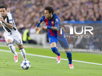 Neymar jr of FC Barcelona and Dani Alves of Juventus FC during the UEFA Champions League Quarter Final second leg match between FC Barcelona...