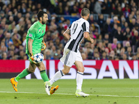 Gianluigi Buffon and Leonardo Bonucci of Juventus FC during the UEFA Champions League Quarter Final second leg match between FC Barcelona an...