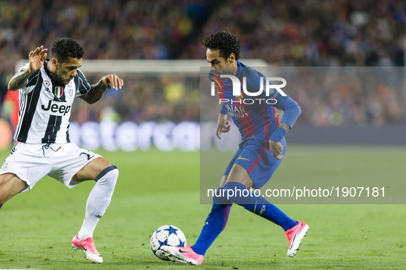 Neymar jr of FC Barcelona and Dani Alves of Juventus FC during the UEFA Champions League Quarter Final second leg match between FC Barcelona...