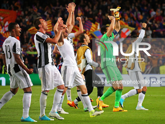 Juventus players celebration at the end of the  UEFA Champions League match between F.C. Barcelona v PSG, in Barcelona, on march 08, 2017....