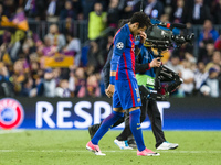 Neymar jr of FC Barcelona crying during the UEFA Champions League Quarter Final second leg match between FC Barcelona and Juventus at Camp N...