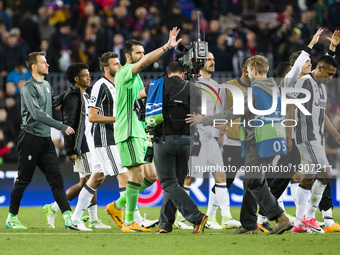 Gianluigi Buffon at the end of the UEFA Champions League Quarter Final second leg match between FC Barcelona and Juventus at Camp Nou Stadiu...