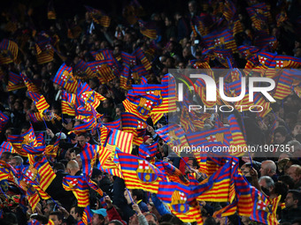 FC Barcelona flags during UEFA Champions League match between F.C. Barcelona v Juventus, in Barcelona, on April 19, 2017.  (