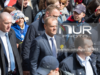 Former Polish Prime Minister, President of the European Council Donald Tusk on his way to the prosecutor's office followed by his supporters...