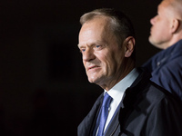 Former Polish Prime Minister, President of the European Council Donald Tusk during the press conference after leaving the prosecutor's offic...