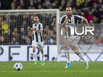 Gonzalo Higuain of Juventus FC during the UEFA Champions League Quarter Final second leg match between FC Barcelona and Juventus at Camp Nou...
