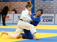 Mergriet Bergstra (NED, white), Julia Kowalczyk (POL, blue),  compete during the European Judo Championships in Warsaw, April 20, 2017.  (