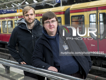 Wilhelm Nadolny (R) und Sascha Straesser (L) pose for a picture in Ostbahnhof train station in Berlin, Germany on April 20, 2017. The two wo...