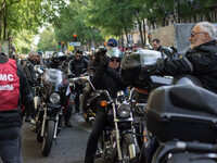 Bikers in Paris, on April 20, 2017 protest against Candidate of French Presidential Election 2017 Jean-Luc Mélenchon at the Headquarter of c...