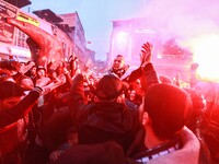 Besiktas supporters cheer on their team before the UEFA Europa League second leg quarter final football match between Besiktas and Lyon (OL)...