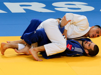 Georgii Zantaraia (UKR, white), Matej Poliak (SWK, blue)  compete during the European Judo Championships in Warsaw, April 20, 2017. (