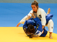 Majlinda Kelmendi (KOS, white), Joana Ramos (POR, blue), compete in women under 52kg competition during the European Judo Championships in W...