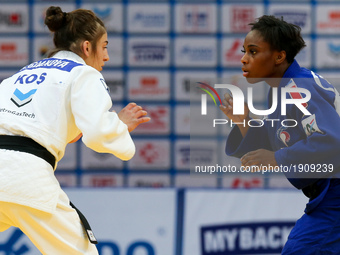 Priscilla Gneto (FRA, blue), Nora Gjakova (KOS, white),  compete  in the women's under 57kg competition during the European Judo Championshi...