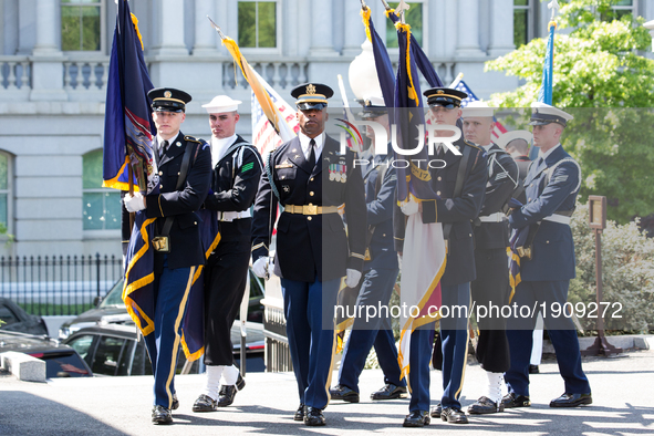 The Honor Guards prepare for the arrival of Prime Minister Paolo Gentiloni of Italy, at the West Wing Portico (North Lawn) of the White Hous...