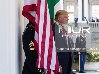 President Trump welcomed Prime Minister Paolo Gentiloni of Italy, at the West Wing Portico (North Lawn) of the White House, On Thursday, Apr...