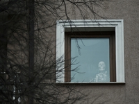 The view of an anatomical skeleton is standing on a window of a building in the centre of the Bulgarian town of Varna, some 460 km east the...