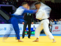 Miklos Ungvari (HUN, white), Anthony Zingg (GER, blue), fight during the 2017 Warsaw European Judo Championships (20-23 April) at the Torwar...