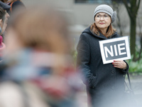People are seen gathered at the Wool Market in Bydgoszcz, Poland on 21 April 2017 to demand a clear position against domestic abuse by the m...