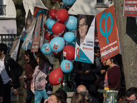Melenchon's supporters attend in Paris, France, on 21 April 2017, the  last meeting of the French presidential election candidate for the fa...