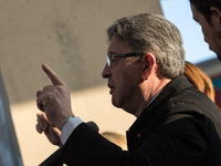 French presidential election candidate for the far-left coalition La France insoumise Jean-Luc Melenchon gives a speech in Paris on April 21...