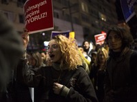 Protesters march hundreds the Besiktas neighborhood of Istanbul on April 21, 2017. People marched in opposition to perceived voting irregula...
