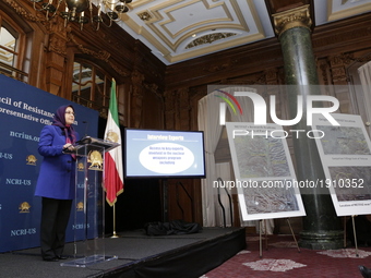 Soona Samsami, the U.S. Representative of the National Council of Resistance of Iran (NCRI), speaking to reporters at a news conference in W...