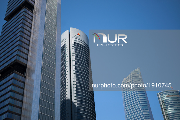 A view of 4 towers in the Business Area on April 21, 2017 in Madrid, Spain. Canal de Isabel II is investigated for alleged financial irregul...