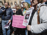 People gather in Rome, on April 22, 2017 demanding the liberation of italian journalist Gabriele del Grande, who is detained in Turkey. (