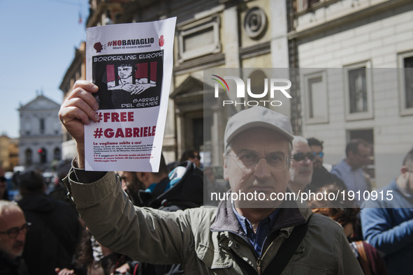 People gather in Rome, on April 22, 2017 demanding the liberation of italian journalist Gabriele del Grande, who is detained in Turkey. 