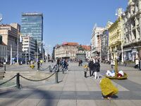 Daily life in a beautiful spring day in the  Ban Josip Jelacic square in city center of Zagreb, Croatia, on 22 April 2017. (