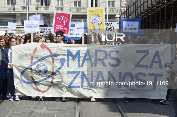 People gather in the streets of Zagreb, Croatia, on 22 Apr 2017 for the March for Science on Earth Day. Numerous members of the academic com...