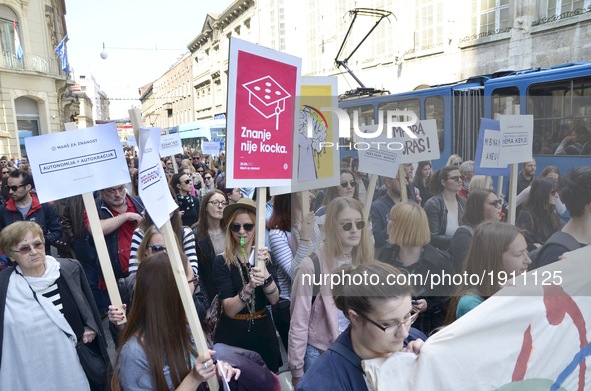 People gather in the streets of Zagreb, Croatia, on 22 Apr 2017 for the March for Science on Earth Day. Numerous members of the academic com...