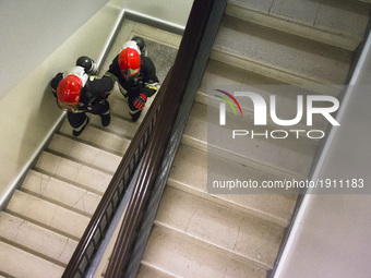 Polish Firefighters Championship in the run on the stairs of Culture and Science Palace in Warsaw 