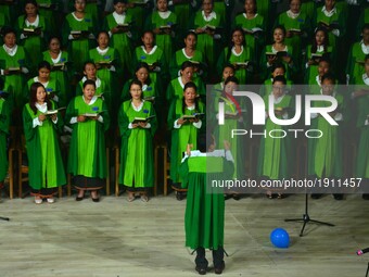 Church choir present a song during inauguration of the Sumi Baptist church, Biggest Baptist church and second biggest Church in Asia at Zunh...