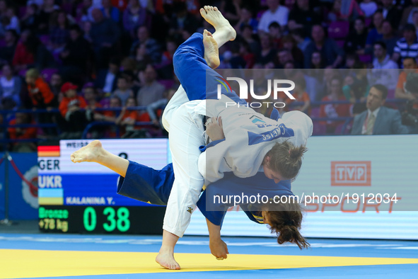 Carolin Weiss (FER, white), Yelyzaveta Kalanina (UKR, blue)  in women over 78kg competition during the European Judo Championship in Warsaw,...