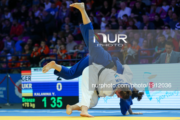 Carolin Weiss (FER, white), Yelyzaveta Kalanina (UKR, blue)  in women over 78kg competition during the European Judo Championship in Warsaw,...