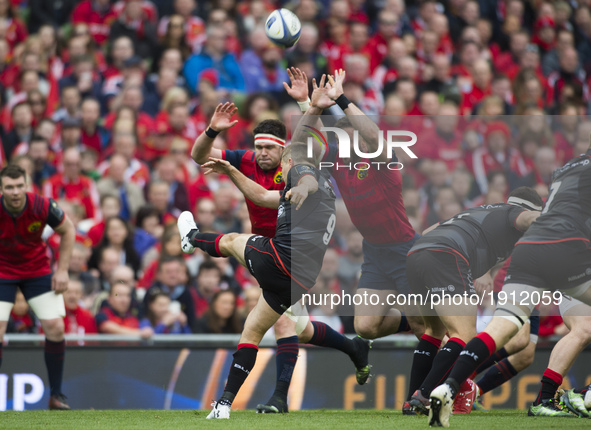 Richard Wigglesworth of Saracens kicks the ball during the European Rugby Champions Cup Semi-Final match between Munster Rugby and Saracens...