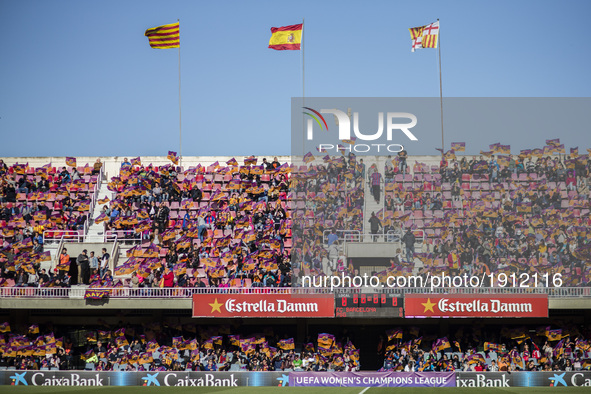 General view of Mini Estadi during the semifinals of UEFA Womens Champions League match between FC Barcelona vs PSG on April 22, 2017 at the...