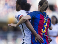Marie-Laure Delie of Paris Saint Germain defended by Ruth of FC Barcelona during the semifinals of UEFA Womens Champions League match betwee...