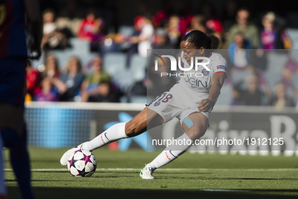 Marie-Laure Delie of Paris Saint Germain  scoring the first goal of the match during the semifinals of UEFA Womens Champions League match be...