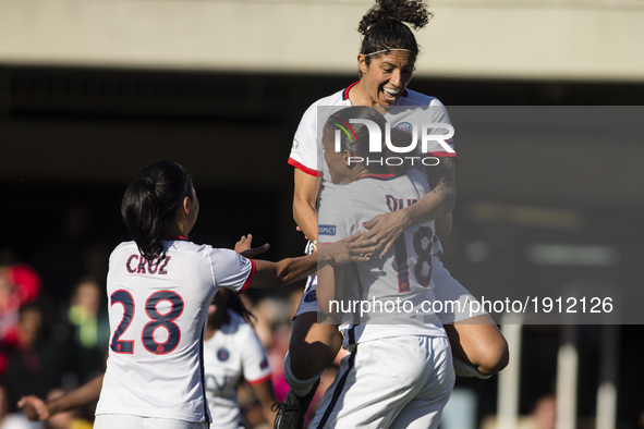 Marie-Laure Delie of Paris Saint Germain celebrating the first goal of the match during the semifinals of UEFA Womens Champions League match...