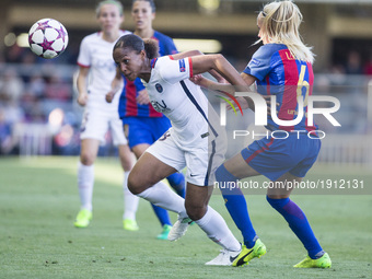 Marie-Laure Delie of Paris Saint Germain defended by  Roddik of FC Barcelona during the semifinals of UEFA Womens Champions League match bet...