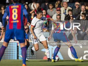 Rozeira Cristiane of Paris Saint Germain defended by Marta Torrejon of FC Barcelona during the semifinals of UEFA Womens Champions League ma...