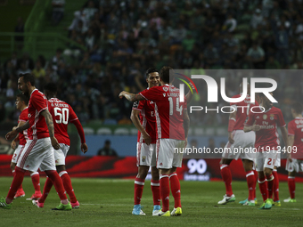 Benfica players celebrating their goal during the Portuguese League  football match between Sporting CP and SL Benfica at Jose Alvalade  Sta...