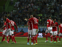 Benfica players celebrating their goal during the Portuguese League  football match between Sporting CP and SL Benfica at Jose Alvalade  Sta...